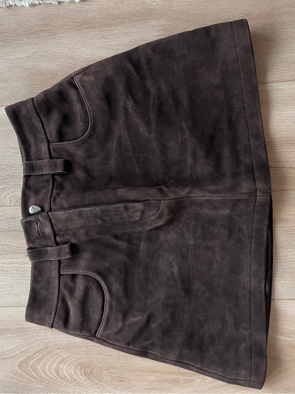 Dark Chocolate Suede A-Line Mini Skirt